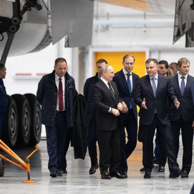 Working visit of Vladimir Putin to the Kazan aircraft plant, flight on the Tu-160M missile carrier